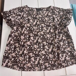 Lane Bryant Cheetah Floral Blouse Ruffled Sleeve